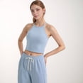 thumbnail image 2 of Women's High Neck Cropped Tank Top with Racer Style Straps and Seamless Fit for Active and Casual Wear - Medium, Light Blue, 2 of 7