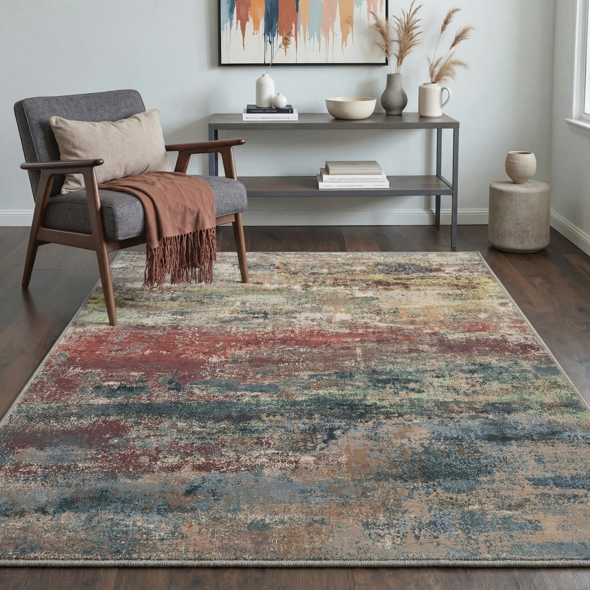 Runner Rug Non Slip 2x7  Washable For Hallways Kitchen Abstract Modern Rugs Low Pile Lightweight Carpet Runners Entryway Bedroom Laundry Bloom Red