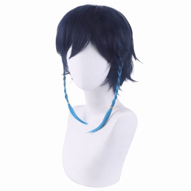 Peluca para cosplay Genshins Impacts Barbatos, pelo sintético, 35 cm