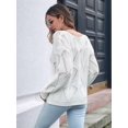 thumbnail image 3 of Fall Sweaters Round Neck Crochet Hollow Out Cute Winter Pullover Sweaters for Women Trendy White M, 3 of 8