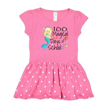 

Inktastic 100 Magical Days of School with Blue Mermaid and Fish Gift Toddler Girl Dress