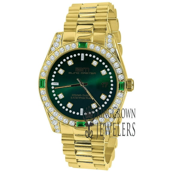 Full Stainless Steel Green Vignette Dial Simulated Diamond Gold Tone 40mm Presidential Watch