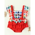 thumbnail image 2 of Gureui Newborn Baby Girls Valentine's Day Romper Heart Print Square Neck Ruffles Fly Sleeve Bow Jumpsuits Autumn Winter Bodysuits, 2 of 7