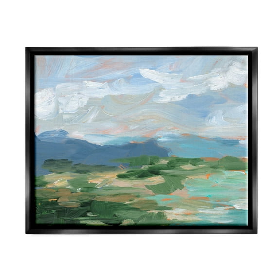 Modern Brushed Cloudy Landscape Landscape Painting Jet Black Framed Art Print Wall Art
