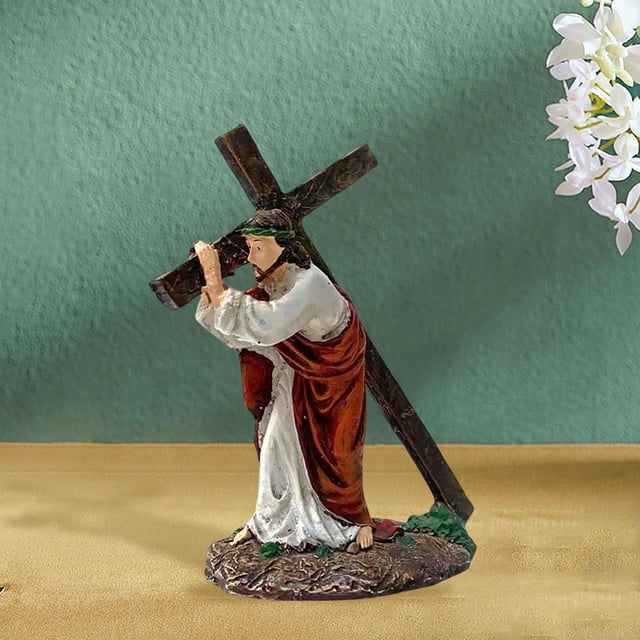Estatua de resina de Jesús, figura de cruz, figura sagrada católica, escultura de Cristo, adorno decorativo para estante de mesa, colección de coches Macarena Estatuilla de Jesús