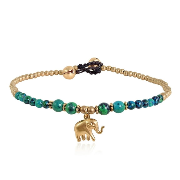AeraVida Noble Elephant Nature and Animals Green Malachite & Brass Beads Handmade Anklet Bracelet Tribal Art Boho Chic Casual Wear Unisex Jewelry Gifts
