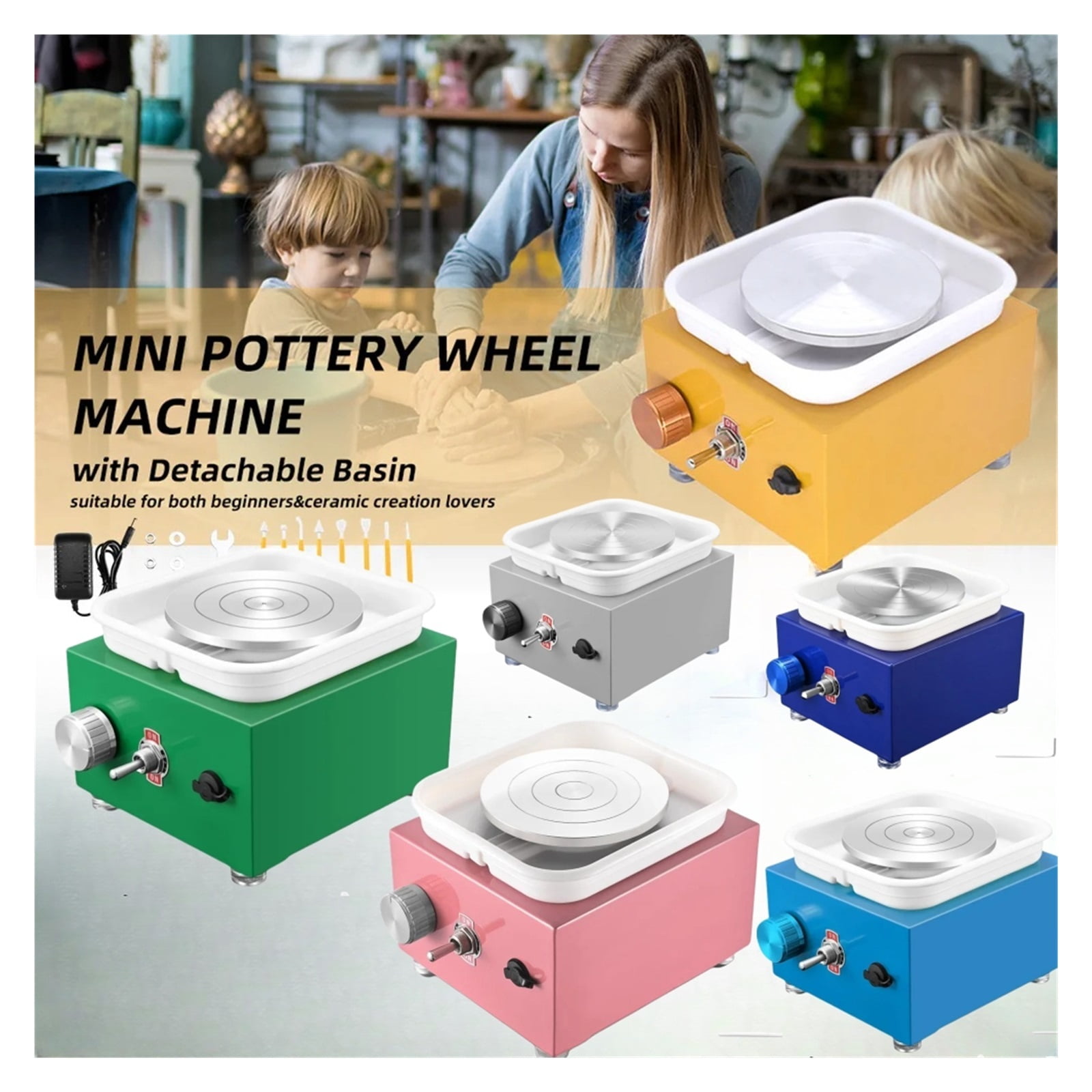 Mini Pottery Wheel Machine with Turntable+Sculpting Kit, Electric Pottery Wheel Ceramic Clay Tool Poterie Pottery Equipment ,Durable Design