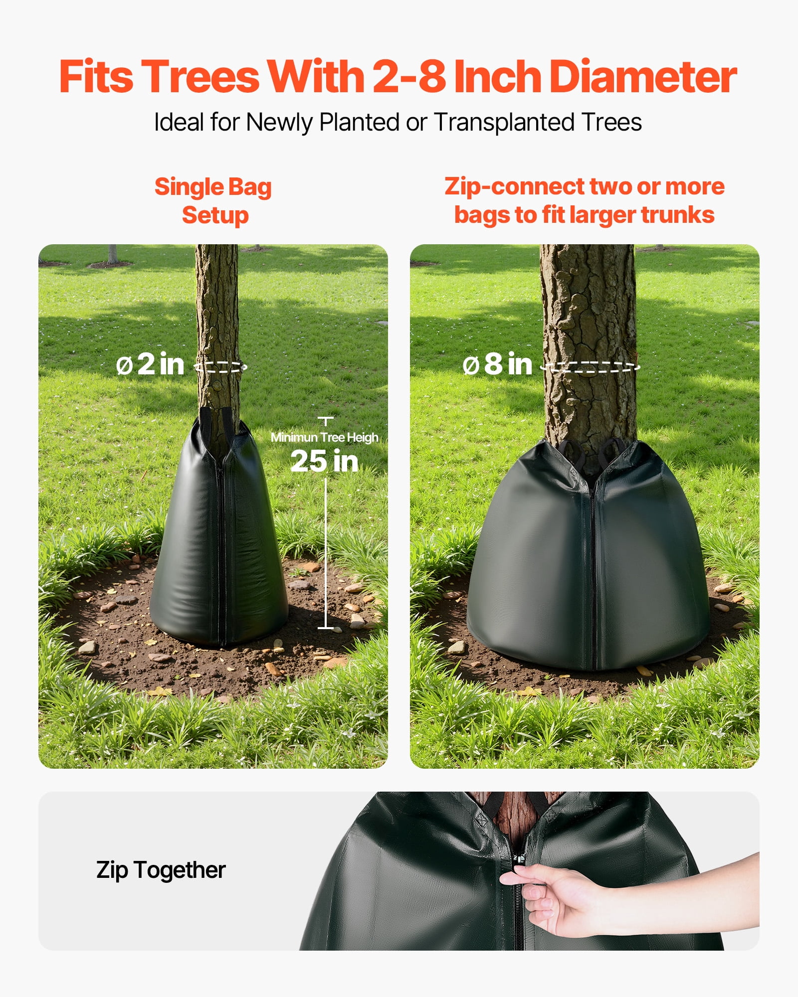 VEVOR 20 Gallon Tree Watering Bags, 25 Pack 3-4 Hours Slow Release Gator Bags for Trees, Heavy Duty PE Tree Drip Irrigation Bag with Zipper, Durable & Reusable Deep Root Shrub Watering Bag