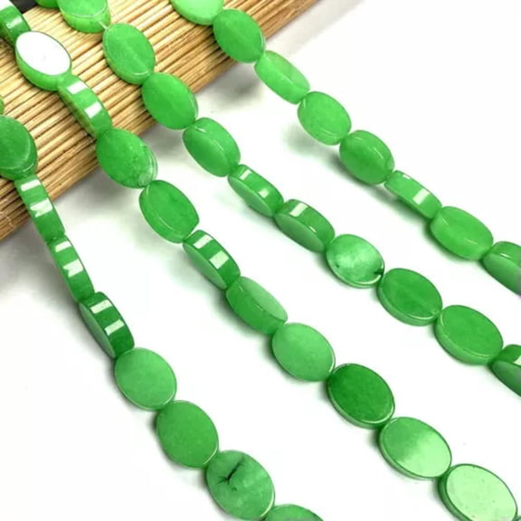HOOUN Natural Flat Oval GemStone Loose Beads for Jewelry Making DIY Accessories 15''-Malaysian Jade-10x14mm 15 inches