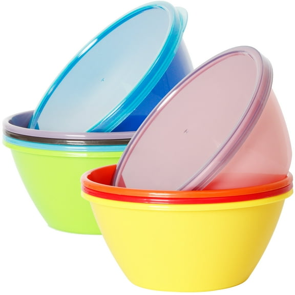 22 Ounce Plastic Bowls with Lids, Cereal Bowls, Soup Bowls, Food Storage Containers, Set of 9 in 9 Assorted Colors YE390.906