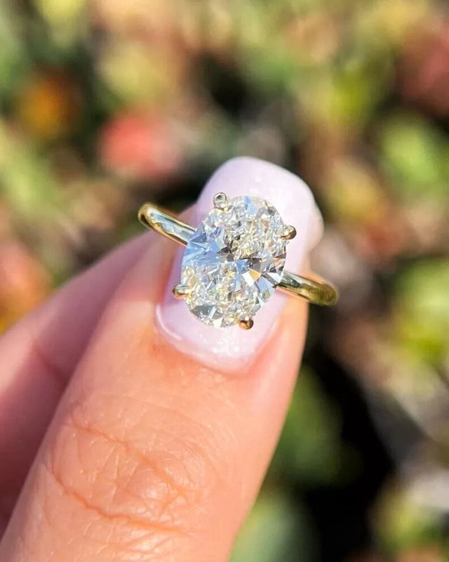solitaire jewels 3CT Oval Halo Moissanite Engagement Ring For Women, 10K Yellow Gold