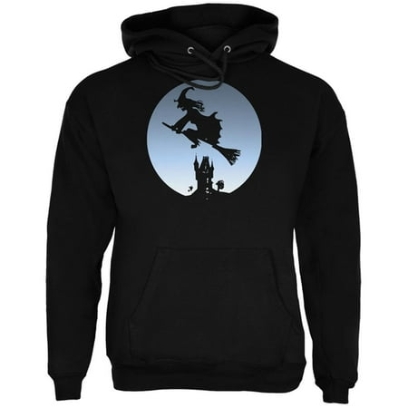 Halloween Witch Riding Broomstick Full Moon Mens Hoodie