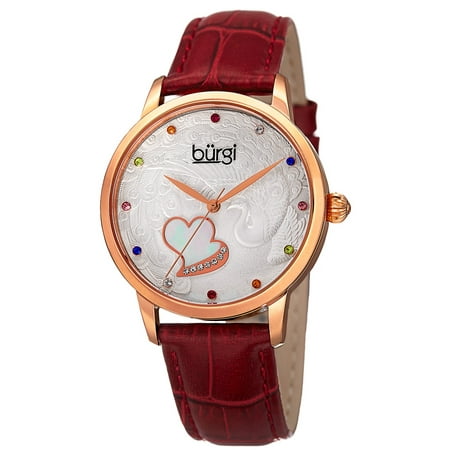 - Women's Quartz Swarovski Crystal Leather Red Strap Watch with FREE Bangle