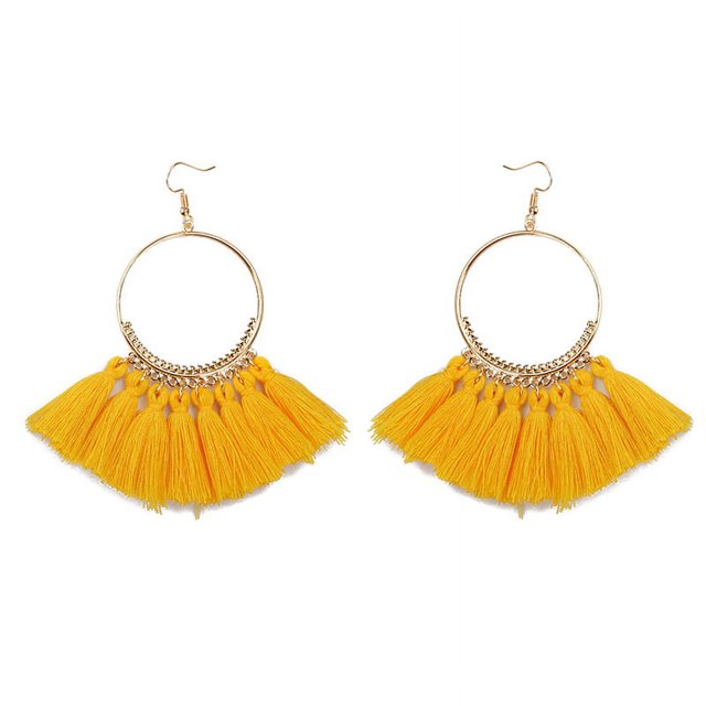 Pendientes de anillo grandes con borlas, accesorios creativos de moda europea y americana, exagerados, joyería de oreja vintage bohemia