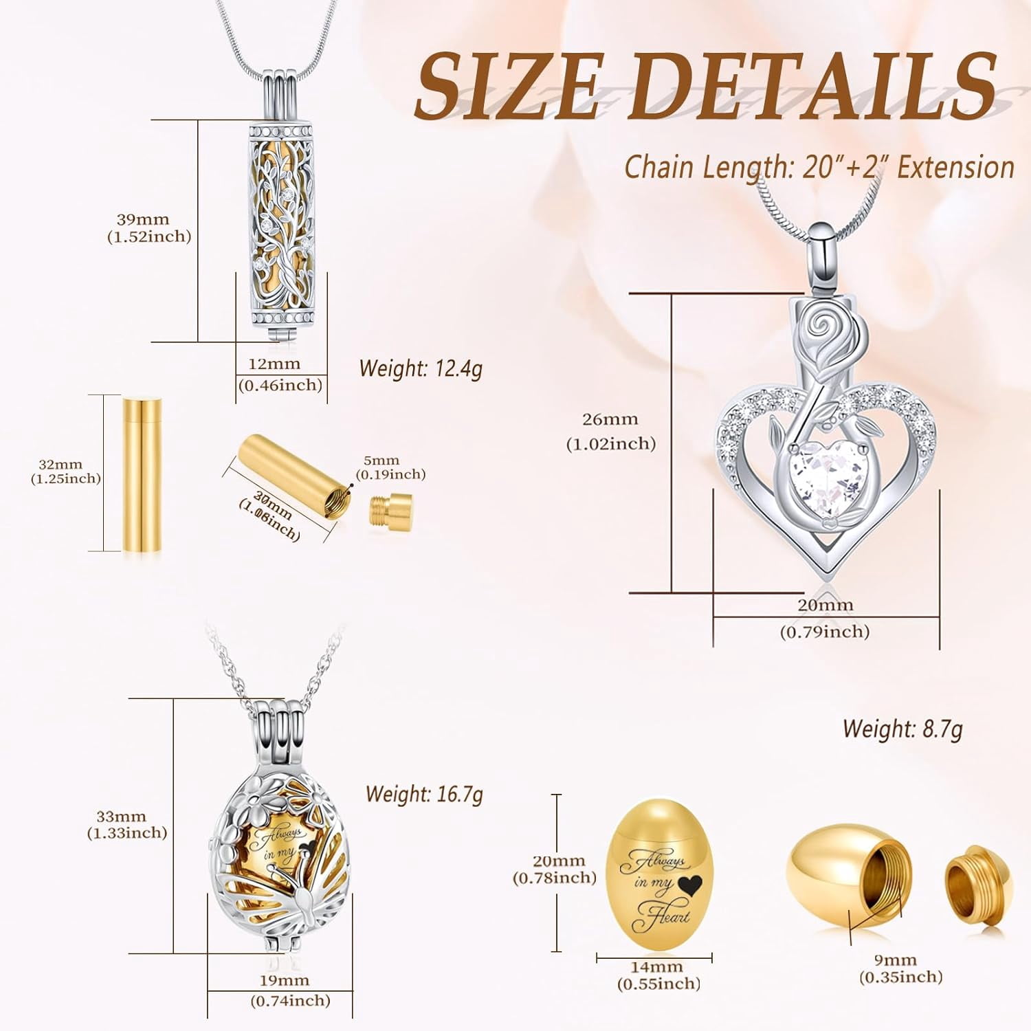 3Pcs Urn Necklace for Ashes for Women Stainless Steel Teardrop Butterfly Tree of Life Hollow Mini Cylinder Keepsake Cremation Memorial Pendant