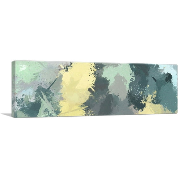 ARTCANVAS Yellow light Teal Gray Modern Canvas Art Print - Size: 48" x 16" (1.50" Deep)