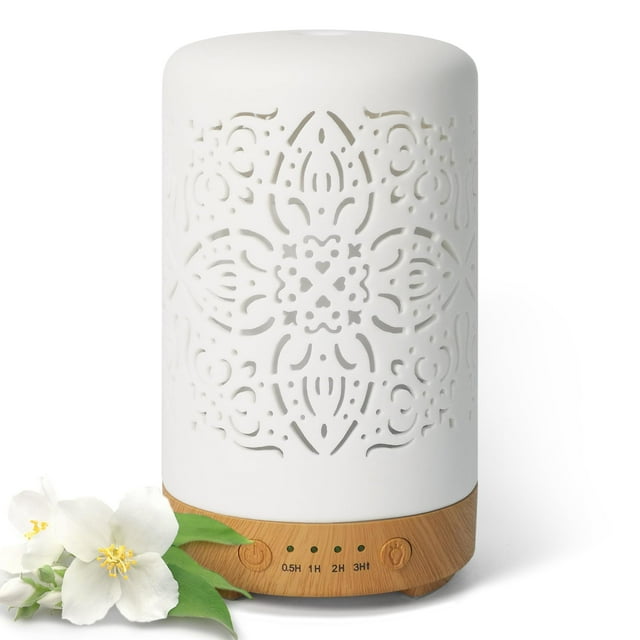 Earnest Living Essential Oil Diffuser White Ceramic Diffuser 100 ml Timers Night Lights and Auto Off Function Home Office Humidifier Aromatherapy Diffusers for Essential Oils