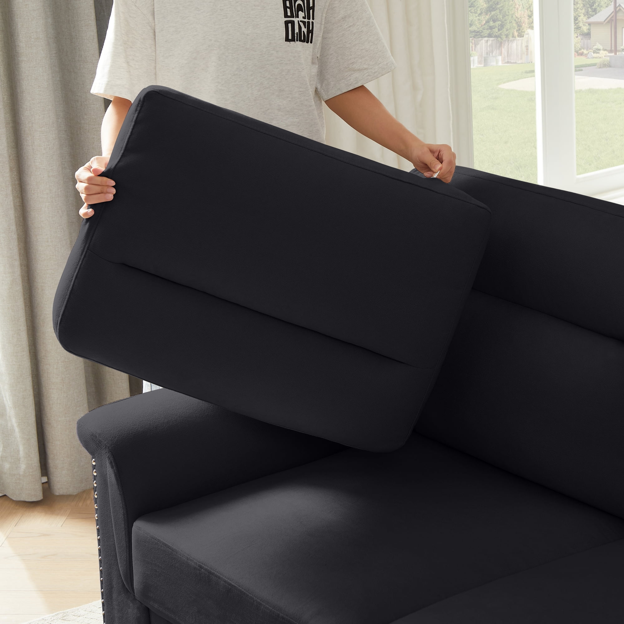 Leumius 82" Velvet Sofa, 3 Seater Couch, Mid Century Modern Couches with Metal Legs for Living Room & Bedroom,Black