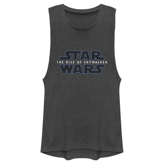 Junior's Star Wars: The Rise of Skywalker Starry Logo Festival Muscle Graphic Tee Charcoal X Large