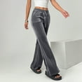 thumbnail image 5 of KDDYLITQ Velvet Trousers Women Straight Flare Wide Leg Pants High Waisted Drawstring Jeans Thermal Comfy Joggers with Pocket Gray XL, 5 of 8