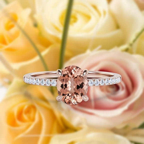 Sirprisingly Gift Minimalist 1.50 Carat Oval Morganite And Diamond Moissanite Engagement Ring, Classic Wedding Ring In 925 Sterling Silver With 18K Rose Gold Plating, Gift For Her, Promise Ring