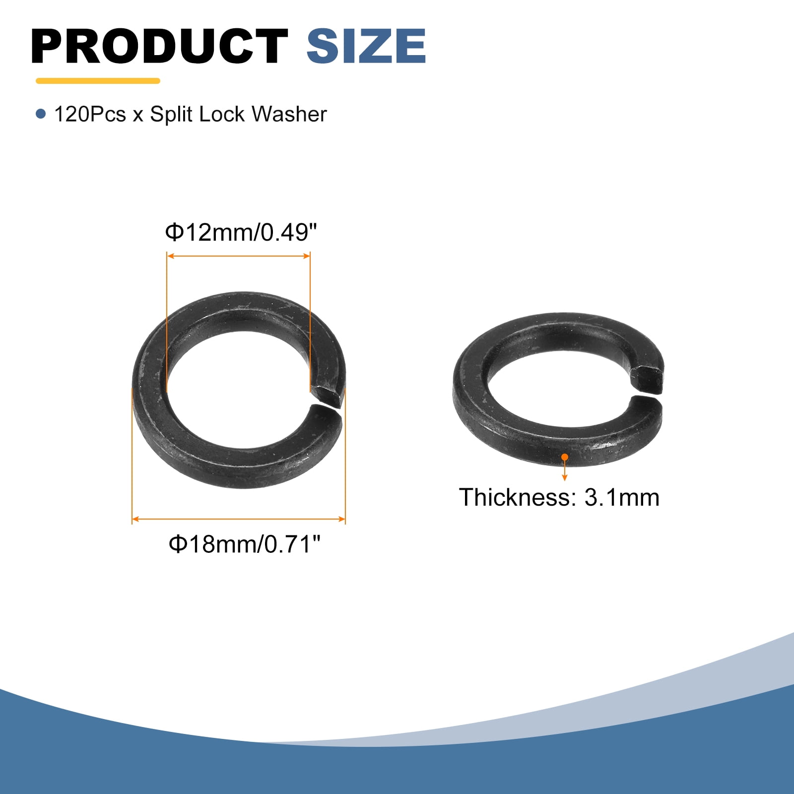 120 Pcs M12 Split Lock Washer Spring Lock Washer 12.5mm ID 18mm OD 3.1mm Thick