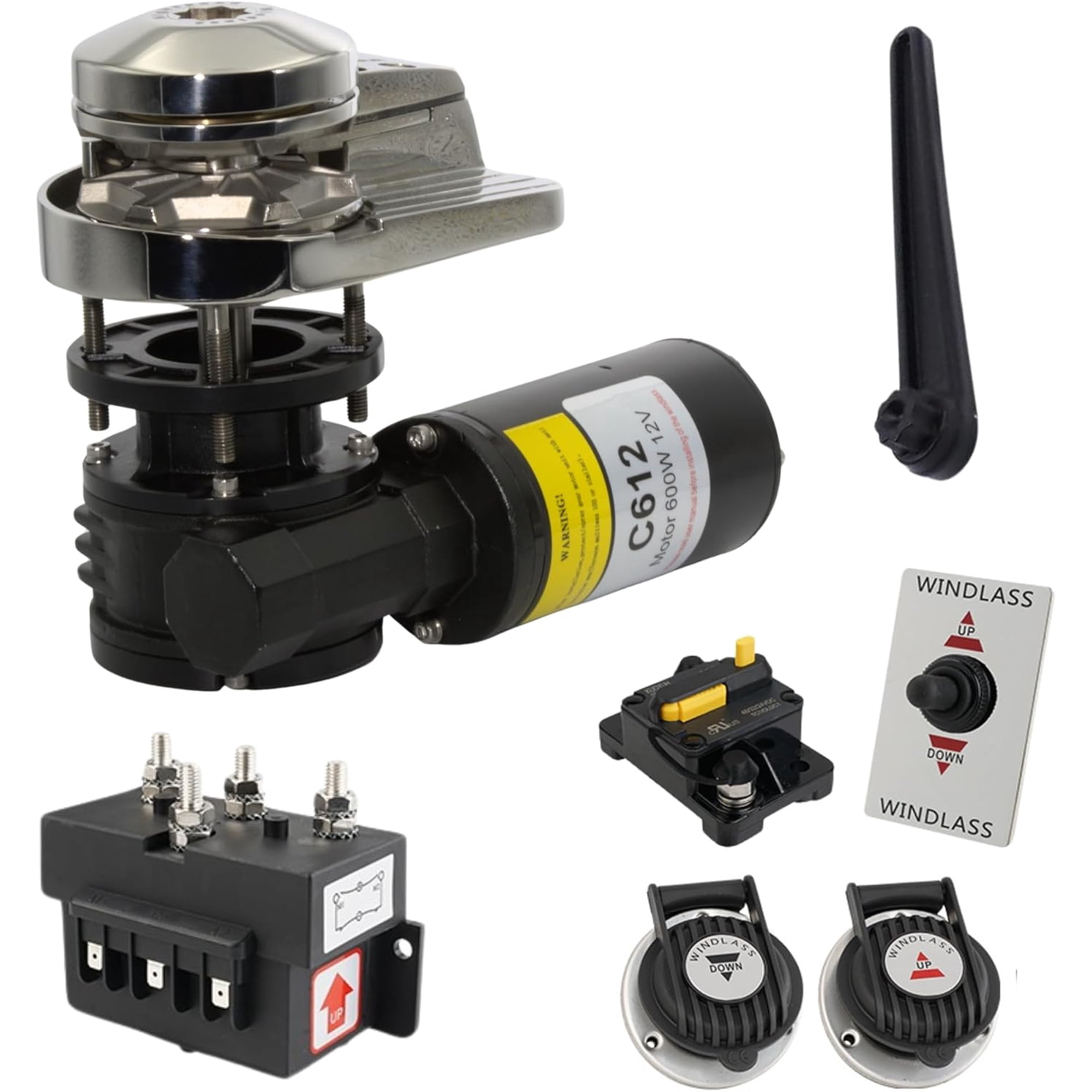 EXCALIBUR Vertical Windlass Anchor System - 600W Motor, 12V DC, 992 lbs Pulling Power, for 1/4 Inch HT G4 Chain & 1/2 Inch 3-Strand Rope, 316 Stainless-Steel Marine-Grade Housing for Boats up to 40 F