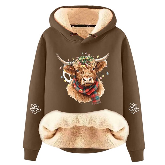 Sweatshirt Women Pullover Plus Size with Adorable Cow Print Lined Long Sleeve Tops M-5XL