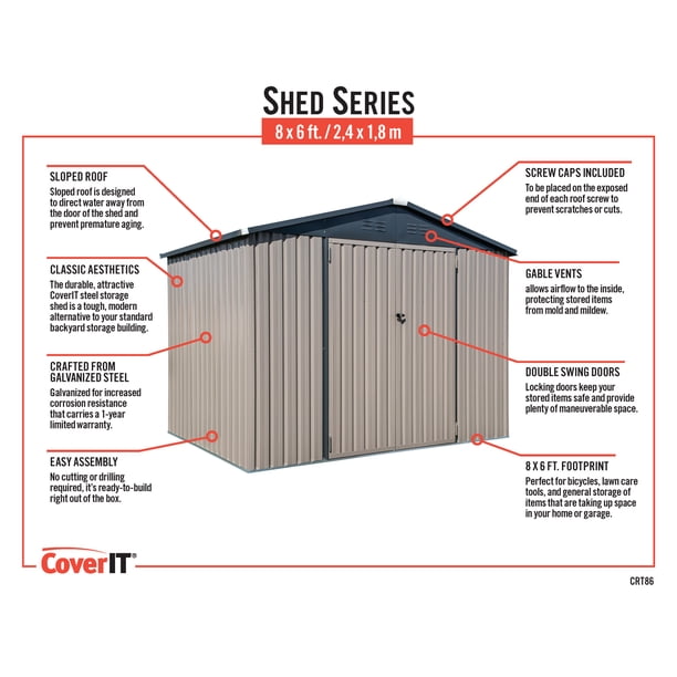 Cover-It 8x6 Steel Shed: Outdoor Metal Storage with Double
