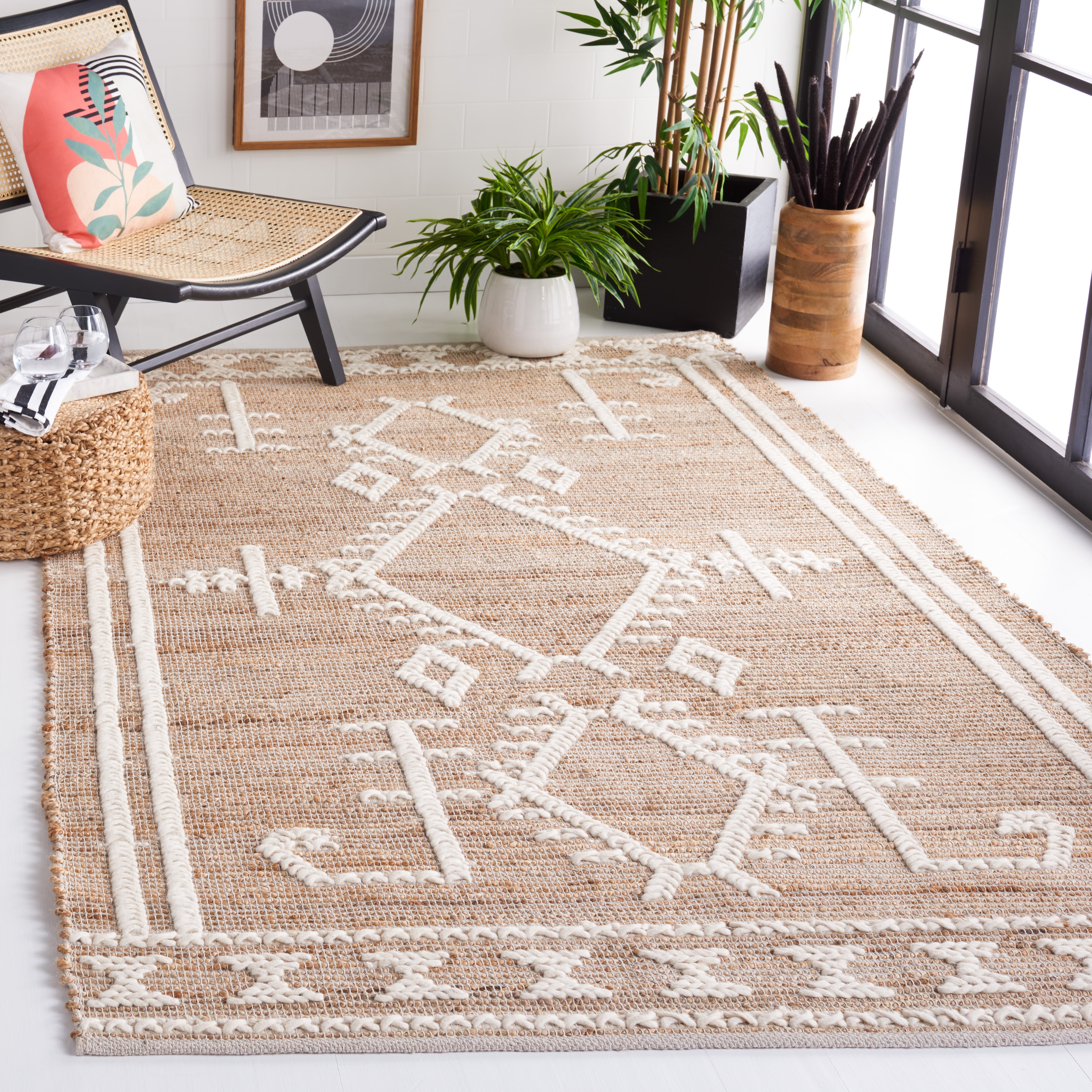 SAFAVIEH Natural Fiber Cleto Geometric Area Rug, Natural/Ivory, 6' x 6' Square