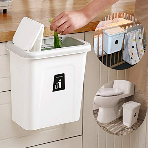 Beher Trash Can with Lid for Kitchen Cabinet and Bathroom Diaper Pail Hanging Garbage Can for Office and Baby Crib Lint Holder Bin Large, Dark Brown