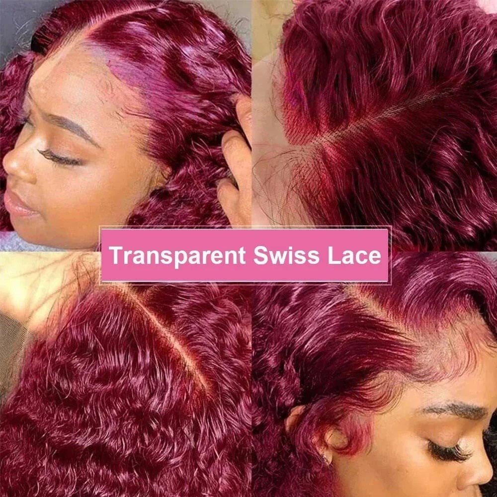 99J Burgundy Short Wigs Human Hair 180 Density 4x4 Transparent Lace Front Wig