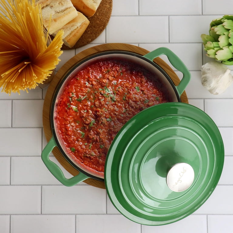 MegaChef Enameled Cast Iron 2-Quart Braiser Pan in Green photo 6