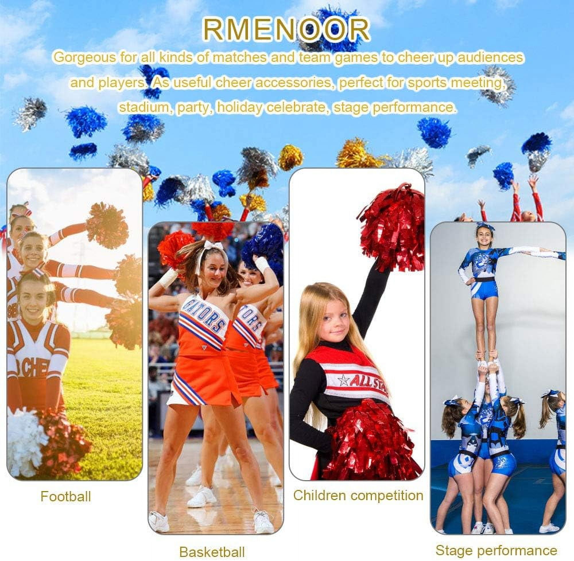 LINLIN 12 Pack Cheerleading Pom Poms Fluffy Pom Poms Cheer Metallic Strips With Plastic Handle, Cheerleader Pompoms for Sports Matches, Stage Performance, Holiday Celebrate