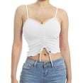 thumbnail image 3 of MixMatchy Women's Tunnel Drawstring Front Tie Ribbed Strap Ruffle Hemmed Cropped Length Cami Top, 3 of 5