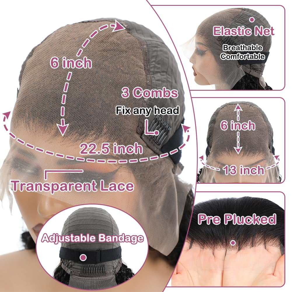 13x6 Deep Wave Lace front Wigs Human Hair Pre Plucked Deep Curly Human Hair Wigs for Women Glueless Deep Wave Frontal Wig Curly Lace Front Wig with Baby Hair 36Inch