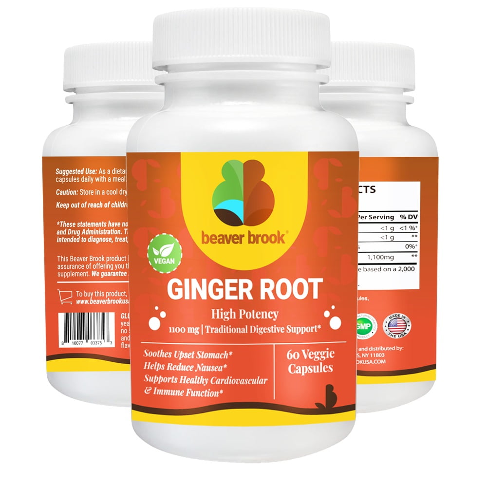 Beaver Brook Ginger Root High Potency 1100mg All Natural Dietary Supplement - 60 Capsules