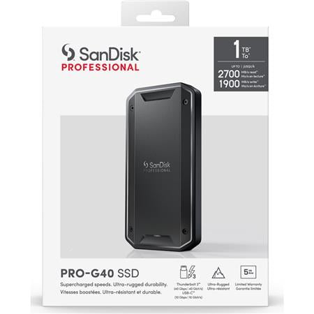 SanDisk Professional - PRO-G40 SSD 1TB External Thunderbolt 3 and USB-C NVMe Portable SSD - Black