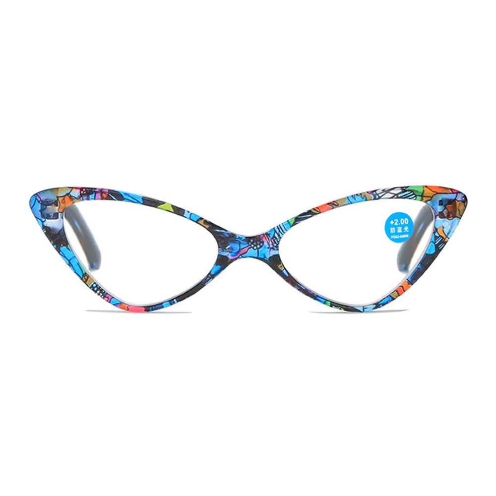 6 Pairs of Classic Cat Eye Reading Glasses for Women Blue Light Blocking Retro Readers, Ladies Plastic Spring Hinge Blue Print Presbyopia Glasses +1.00