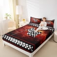 thumbnail image 4 of Manfei Modern Motorcycle Full Sheet Sets, Extreme Sports Sheet Set Full, Checkered Geometric Bed Sheets Set Full Size, Microfiber Bedroom Decoration, 4pcs, 4 of 7