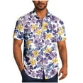 thumbnail image 2 of Gamivast Hawaiian Shirt for Men Fashion Print Short Sleeve Tops Summer Button Down Shirts Beach Vacation Summer Shirt Purple L Clearance Clothes of the Day Online Only, 2 of 6