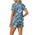thumbnail image 3 of INSPIRAR CHIC Conjunto de Pijama de Verano para Mujeres, Camisa de Botones con Pantalones Cortos, Azul-Blanco, 3 of 6