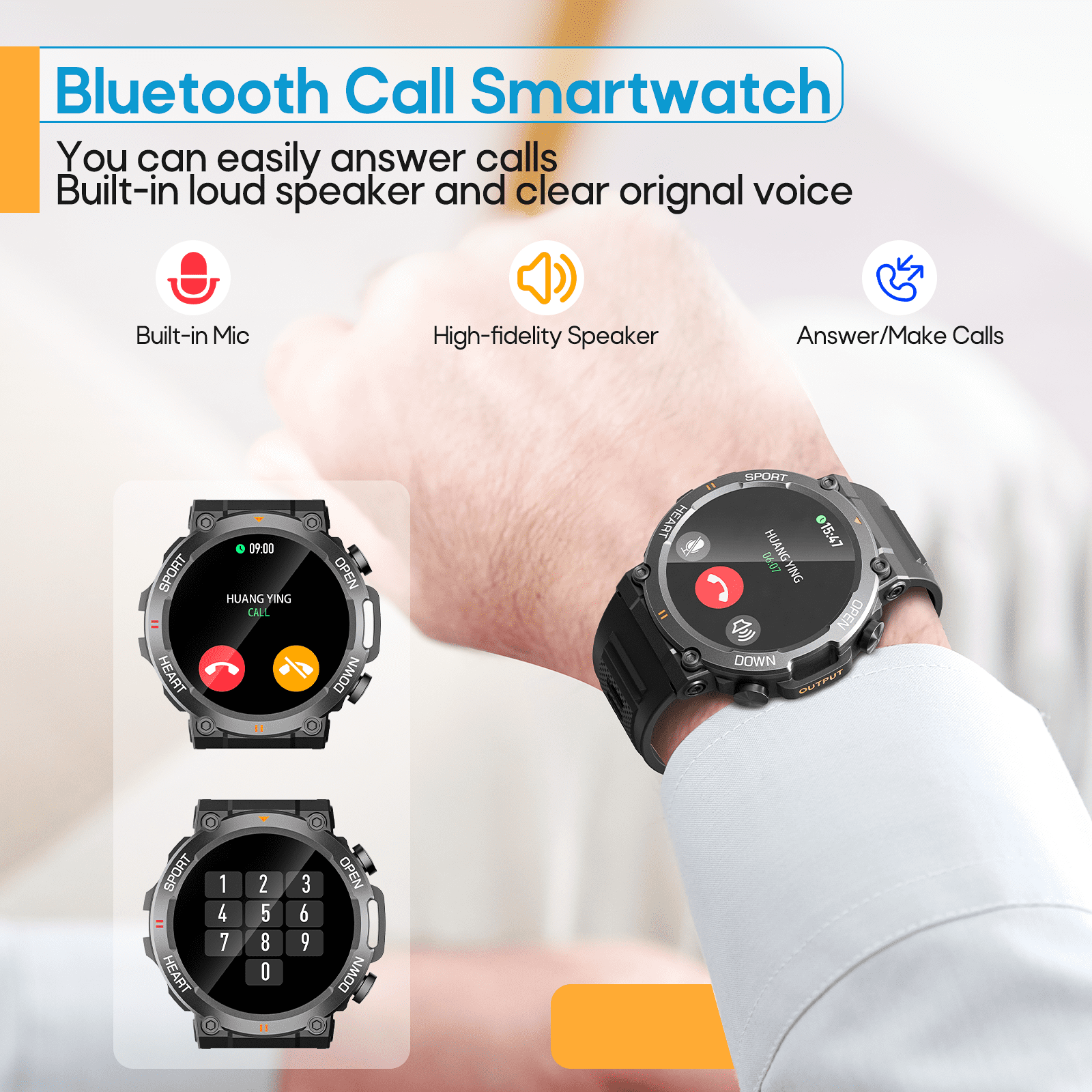 Zkcreation Military Watch Men's Smart Watch Fitness Tracker Answer/Make Calls, Black