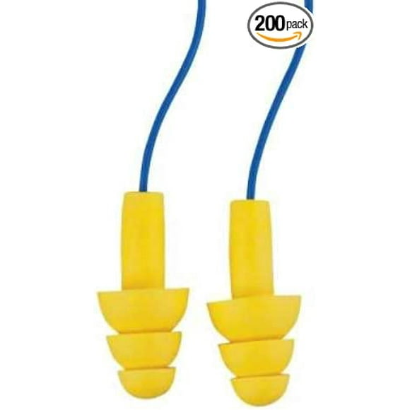 3M 340-4014 Multiple Use UltraFit Triple-Flange Elastomeric Polymer Corded Earplugs with Vinyl Cord (200 Pair Per Box)