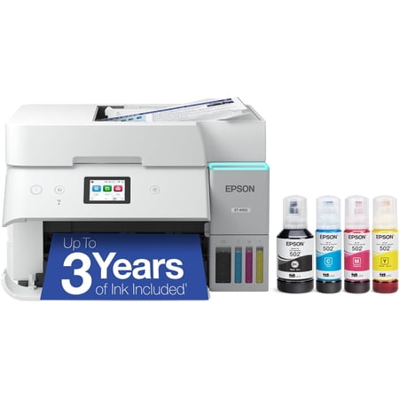 Epson EcoTank ET-4950 Wireless All-in-One Color Supertank Printer with up to 3 Years of Ink, 18 PPM, 2.4" Touchscreen, Auto Document Feeder - White (Sold without manufacturer warranty)