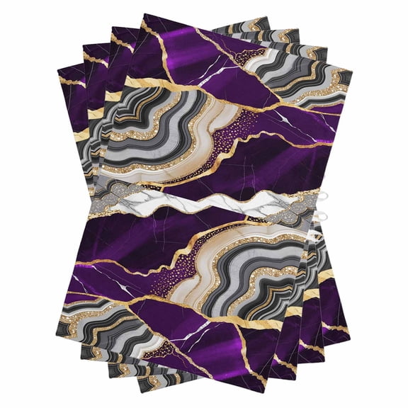 Purple Marble Kitchen Towels Set of 4, Water Absorbent Dish Towel, Grey Gold Texture Vintage Farmhouse Art Decorative Hand Towels - Quick Drying Cloth for Cooking Baking, 18x28 Inch