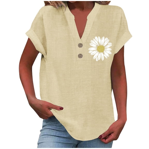 Puntoco Summer tops for women Clearance,Womens Summer Tops Short Sleeve Shirts V Neck Tshirts Casual Dressy Beach Vacation Clothes Yellow 10(XL)