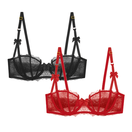 

Varsbaby Sexy Unlined Balconette Demi-Cup Underwire Lace Bra