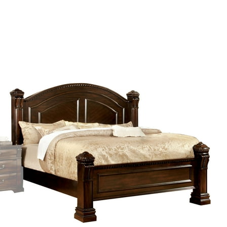 Wooden Queen Size Bed with Intricate Trimmed Headboard Brown - Saltoro Sherpi