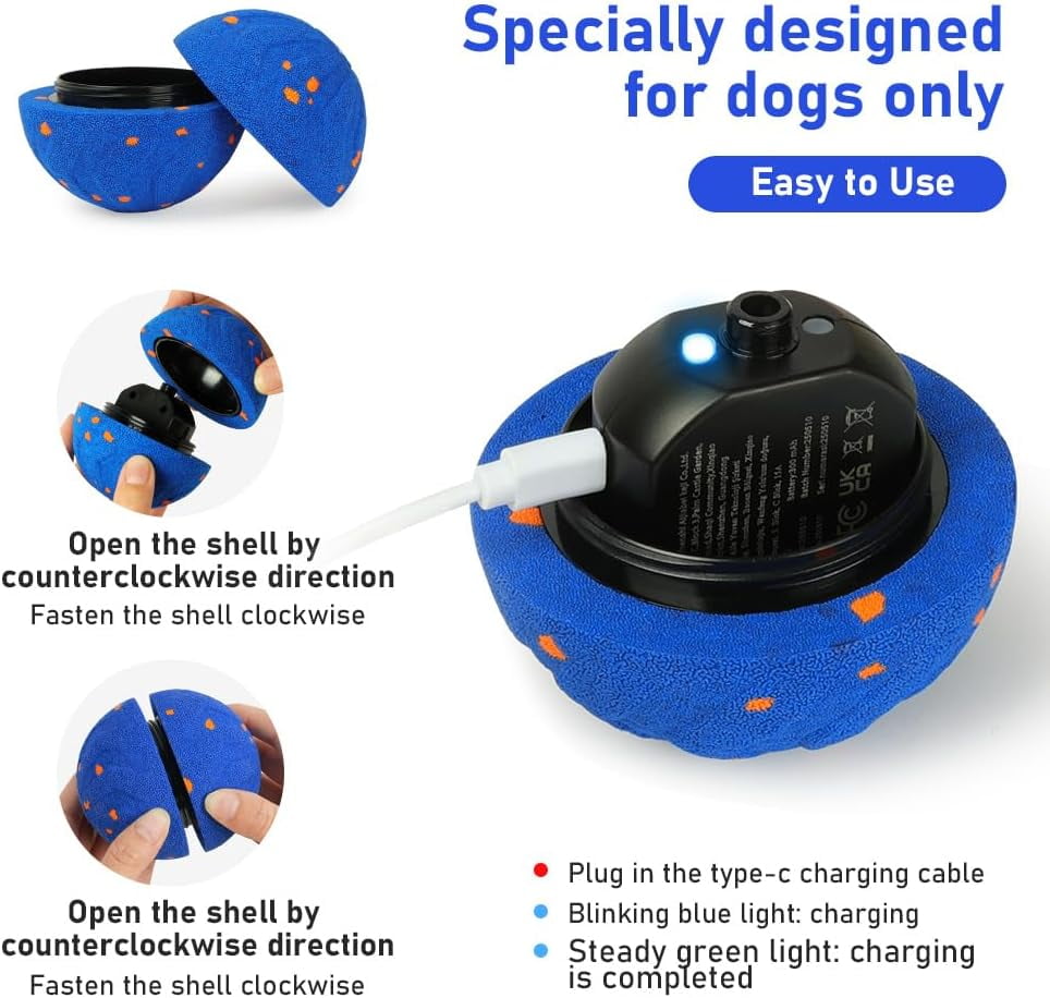 SONGAUN Smart Interactive Dog Toys, Dog Balls, Automatic Active Rolling Balls, Interactive Dog Toys, Rechargeable, Dust And Waterproof, Automatic Moving Toys for Puppy/Small/Medium/Large Dogs(Blue)